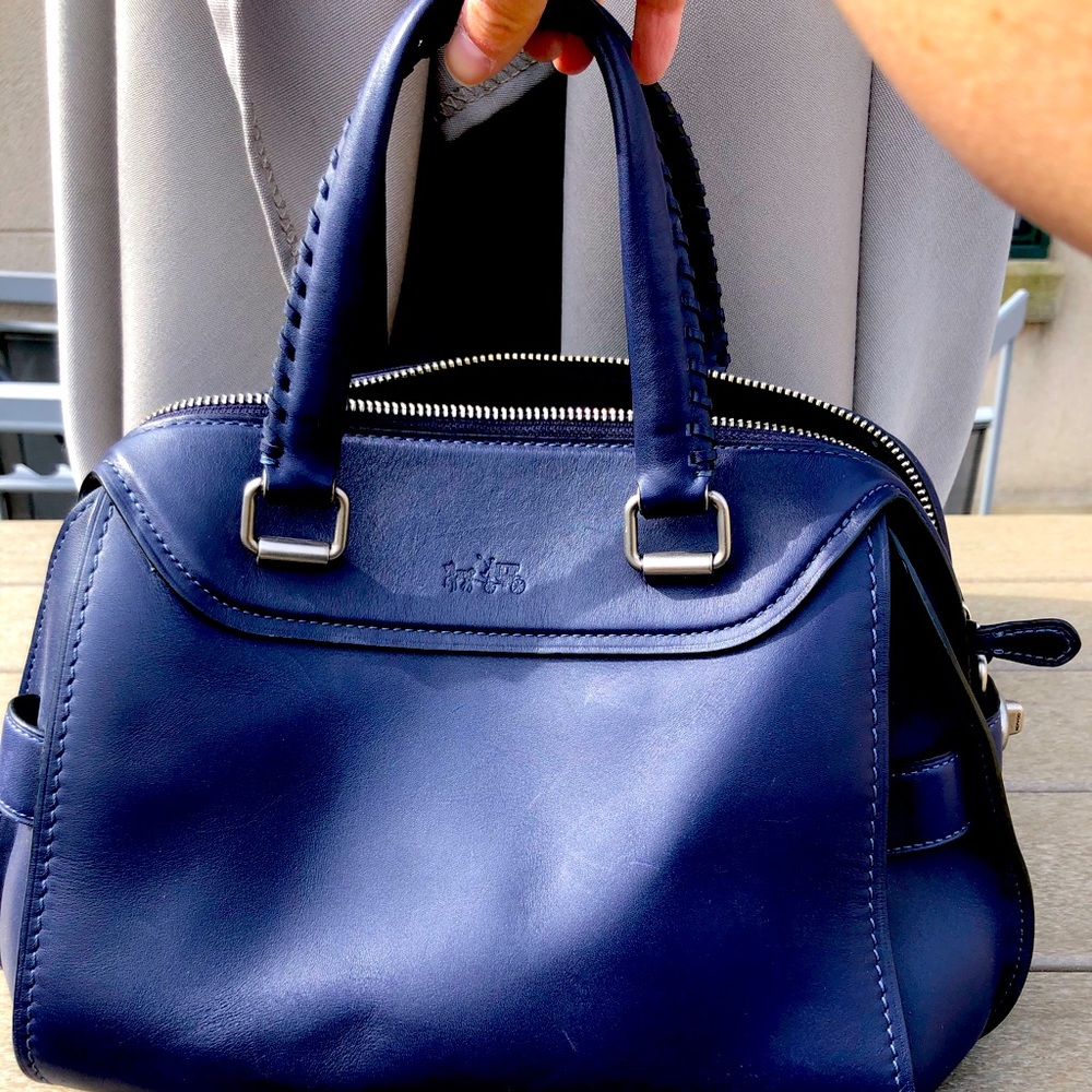 Coach Ace Satchel in Midnight Navy w whip-stictch